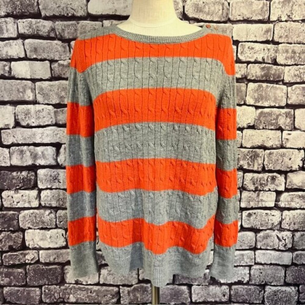 Talbots Orange & Gray Cable Knit Pullover Sweater Size L